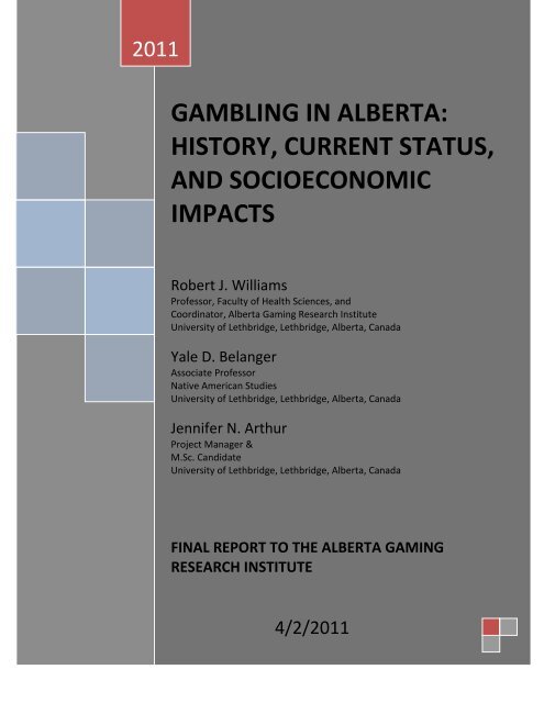 gambling in alberta - Research Services - University of Lethbridge