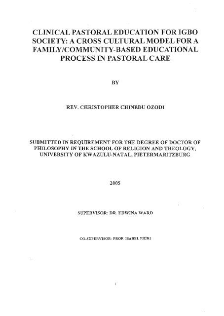 clinical pastoral education for igbo society: a cross cultural model for ...