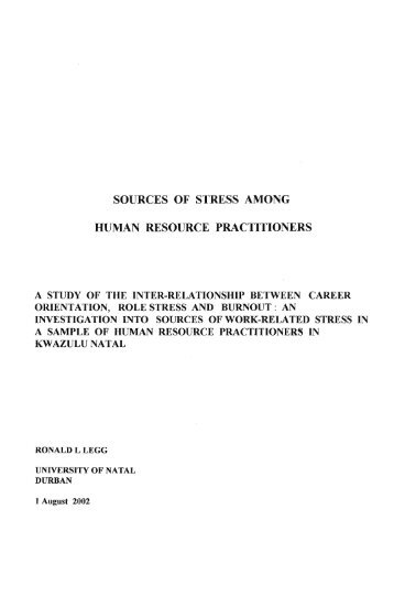 sources of stress among human resource ... - ResearchSpace