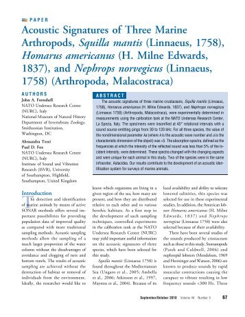 Acoustic Signatures of Three Marine Arthropods, Squilla mantis ...