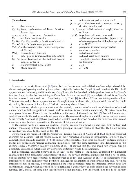 An analytic Green's function for a lined circular duct containing ...