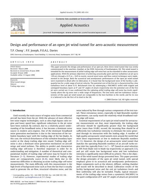 Design and performance of an open jet wind tunnel for aero ...