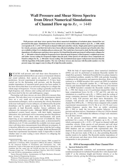 Wall Pressure and Shear Stress Spectra from Direct Numerical ...