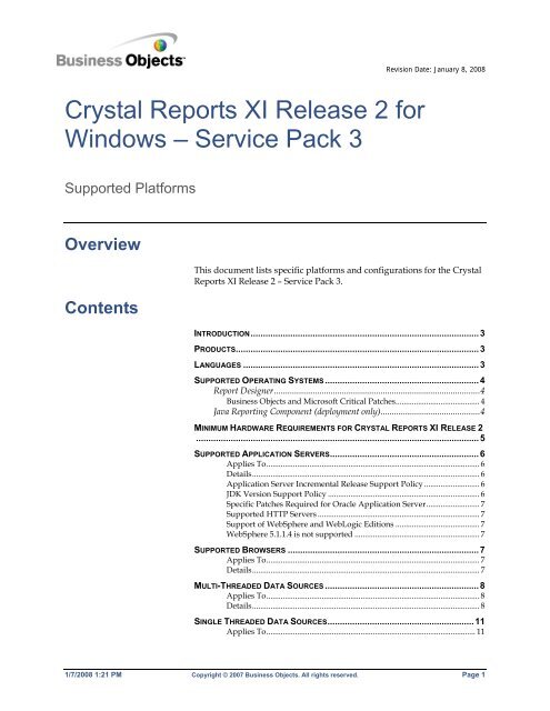 Crystal Reports XI Release 2 for Windows – Service Pack 3