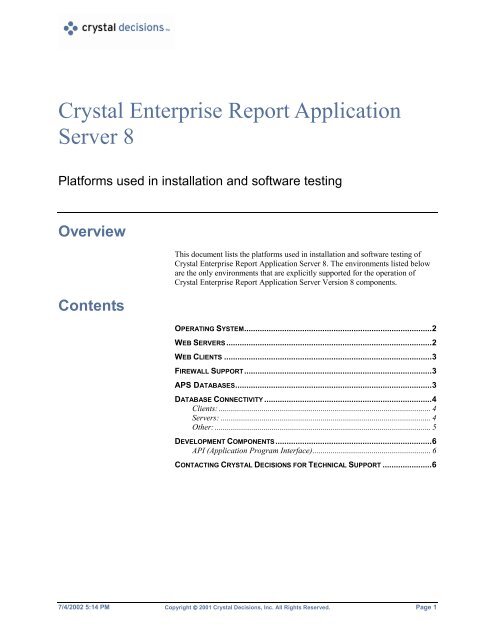 Crystal Enterprise Report Application Server 8