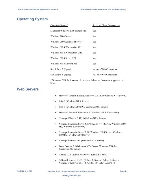 Crystal Enterprise Report Application Server 8