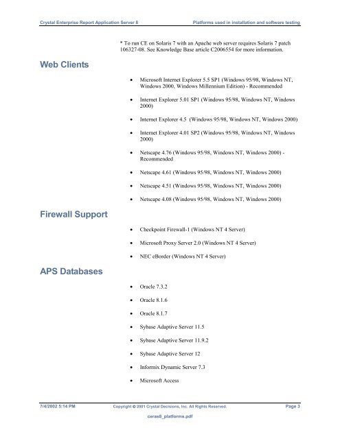 Crystal Enterprise Report Application Server 8