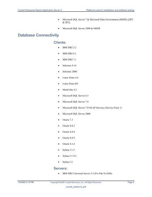 Crystal Enterprise Report Application Server 8