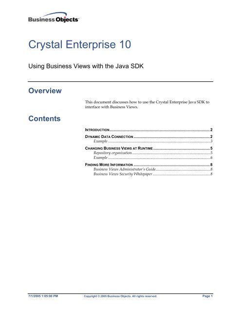 Crystal Enterprise 10 - SAP Developer Network