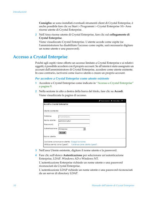 Manuale dell'utente di Crystal Enterprise