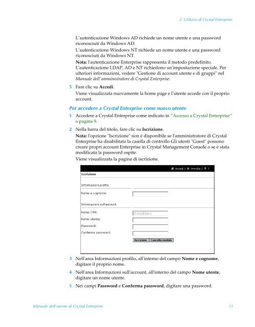 Manuale dell'utente di Crystal Enterprise