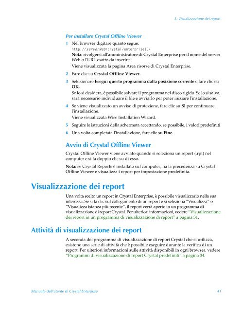 Manuale dell'utente di Crystal Enterprise