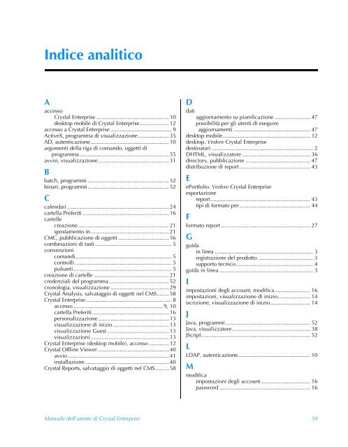 Manuale dell'utente di Crystal Enterprise