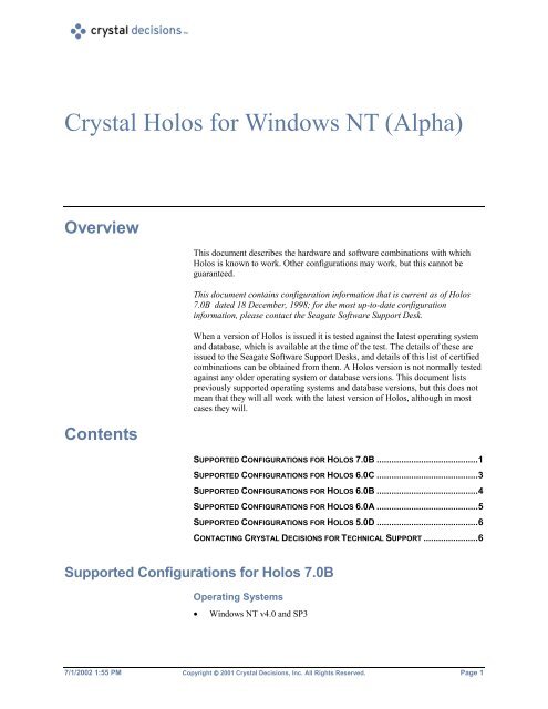 Crystal Holos for Windows NT (Alpha)