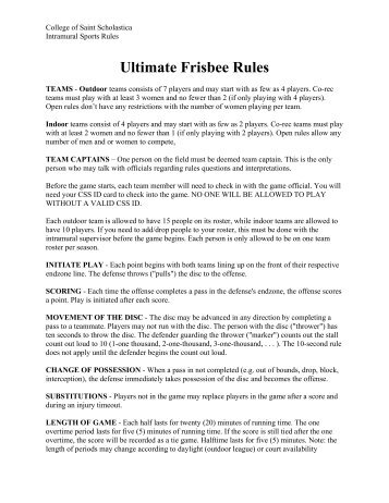 Ultimate Frisbee Rules - The College of St. Scholastica