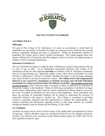 Alcohol Policy - The College of St. Scholastica