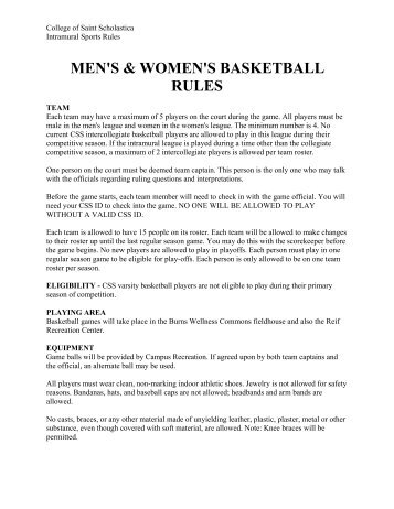 men's & women's basketball rules - The College of St. Scholastica