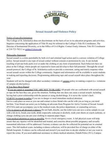 Sexual Assault and Violence Policy - The College of St. Scholastica