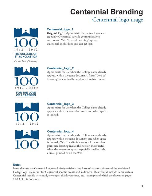 Centennial Branding Guidelines - The College of St. Scholastica