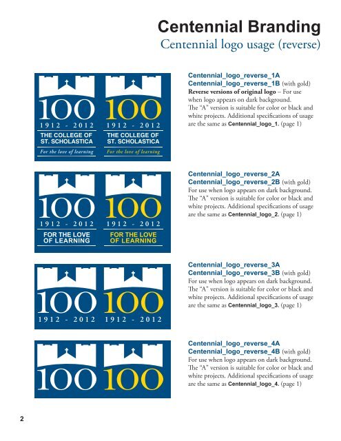 Centennial Branding Guidelines - The College of St. Scholastica