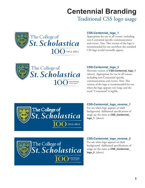 Centennial Branding Guidelines - The College of St. Scholastica