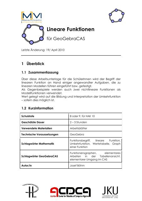 Lineare Funktionen
