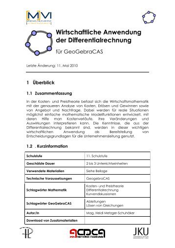 Wirtschaftliche Anwendung der Differentialrechnung