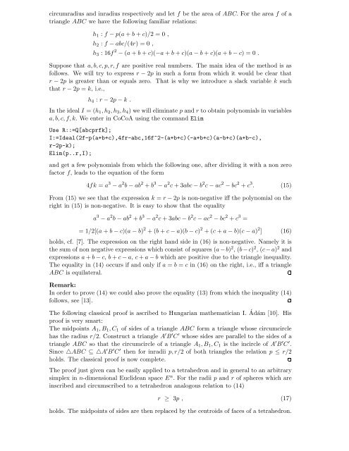 Discovering and proving geometric inequalities by CAS (pdf)
