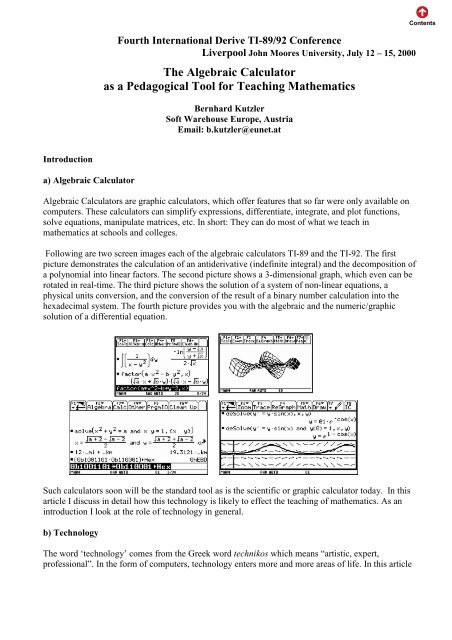 The Algebraic Calculator as a Pedagogical Tool for Teaching ...