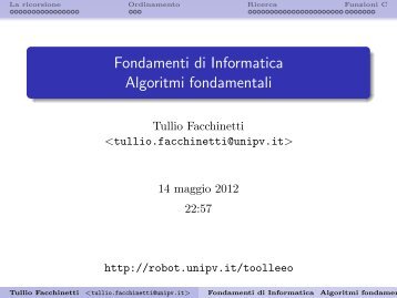 Fondamenti di Informatica Algoritmi fondamentali - Robotica