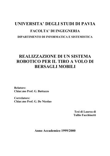 UNIVERSITA' DEGLI STUDI DI PAVIA - Robotica