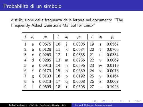 Corso di Robotica Misure ed errori