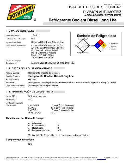 Refrigerante Coolant Diesel Long Life - Roshfrans