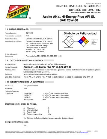 Aceite AK+ ® Hi-Energy Plus API SL SAE 25W-50 - Roshfrans