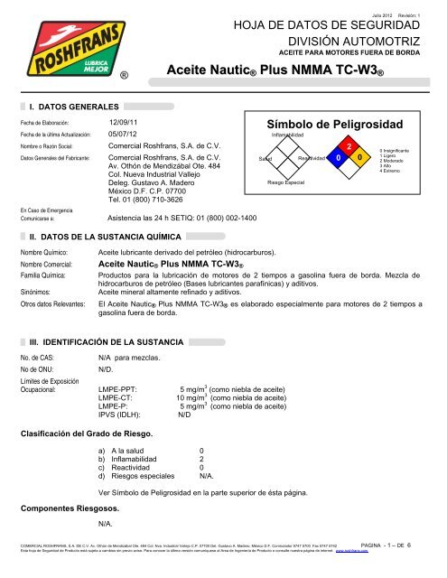 Aceite Nautic® Plus NMMA TC-W3 - Roshfrans