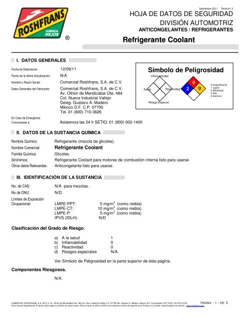 Refrigerante Coolant - Roshfrans