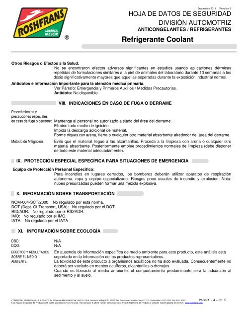 Refrigerante Coolant - Roshfrans