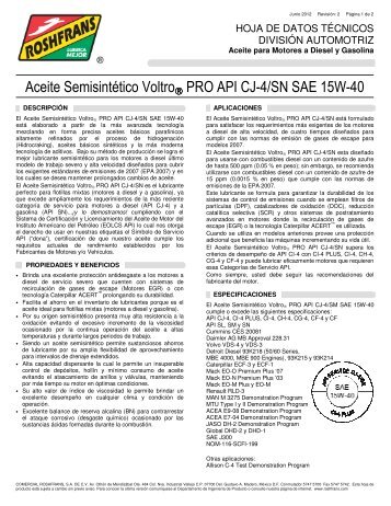 Aceite Semisintético Voltro® PRO API CJ-4/SN SAE ... - Roshfrans
