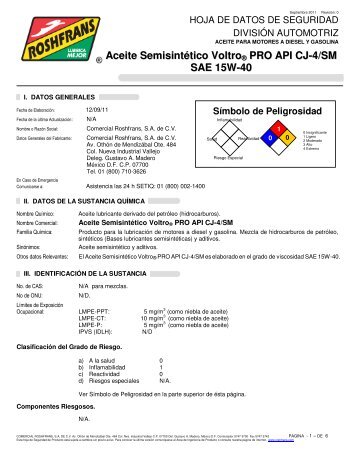 Aceite Semisintético Voltro ® PRO API CJ-4/SM SAE ... - Roshfrans
