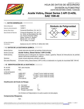 Aceite Voltro® Diesel Series 3 API CI-4/SL SAE 15W-40 - Roshfrans