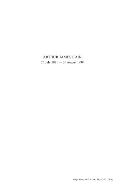arthur james cain - Biographical Memoirs of Fellows of the Royal ...