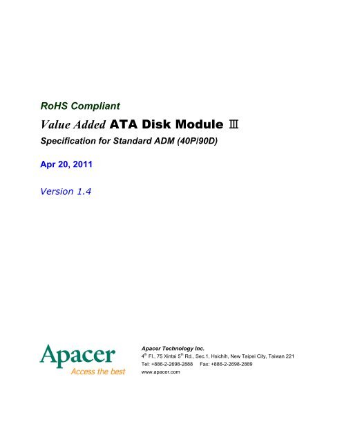 Value Added ATA Disk Module ? - Apacer
