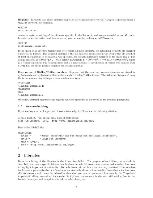 Vega FEM Library (v1.1) User's Manual - University of Southern ...