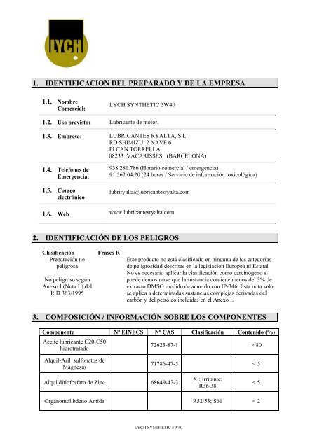 FDS - Lubricantes Ryalta