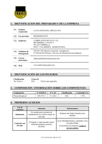 LYCH ANTICONG. ORGAN 30%-REACH - Lubricantes Ryalta