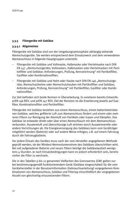 GUV-R 190 - GUV-Regel „Benutzung von Atemschutzgeräten