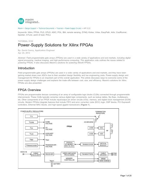 Power Supply Solutions For Xilinx Fpgas Tutorial Maxim