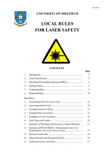local rules for laser safety - Safety.dept.shef.ac.uk - University of ...