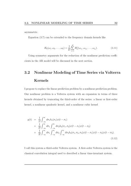 Soner Bekleric Title of Thesis: Nonlinear Prediction via Volterra Ser