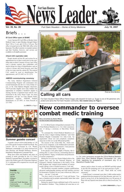 New commander to oversee combat medic training - Fort Sam ...